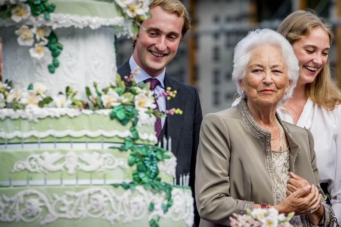 Paola de Belgique, entourée de ses petits enfant, la princesse Maria-Laura et le prince Amadéo, lors des festivités pour son 80e anniversaire à la Chapelle musicale reine Elisabeth