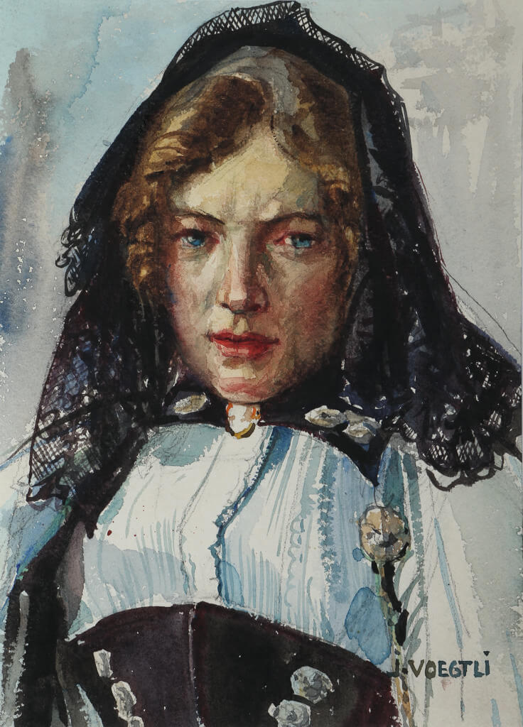 Femme en costume traditionnel, 1936, aquarelle sur papier, 18 x 25 cm.