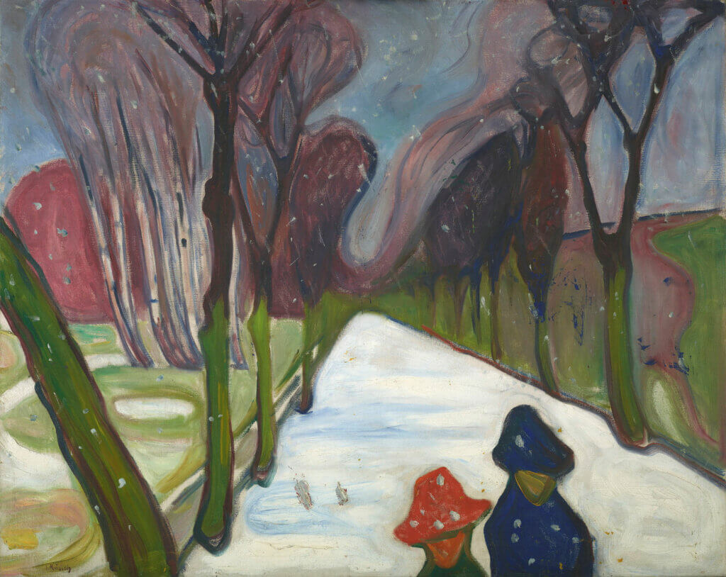 Neige fraîche sur la route 1906, huile sur toile, 100 × 80 cm © CC BY 4.0 Munchmuseet