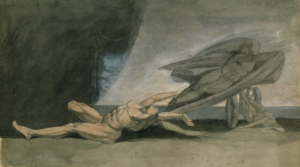 J.H. Füssli, 'Achilleus greift nach dem Schatten des Patroklos', 1810. © DR